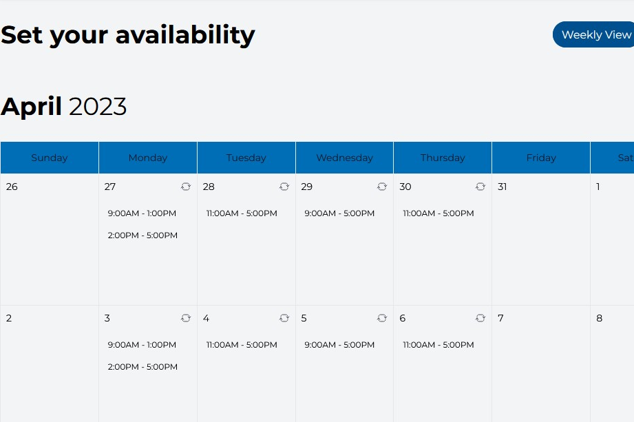 Monthly Scheduler showing availability