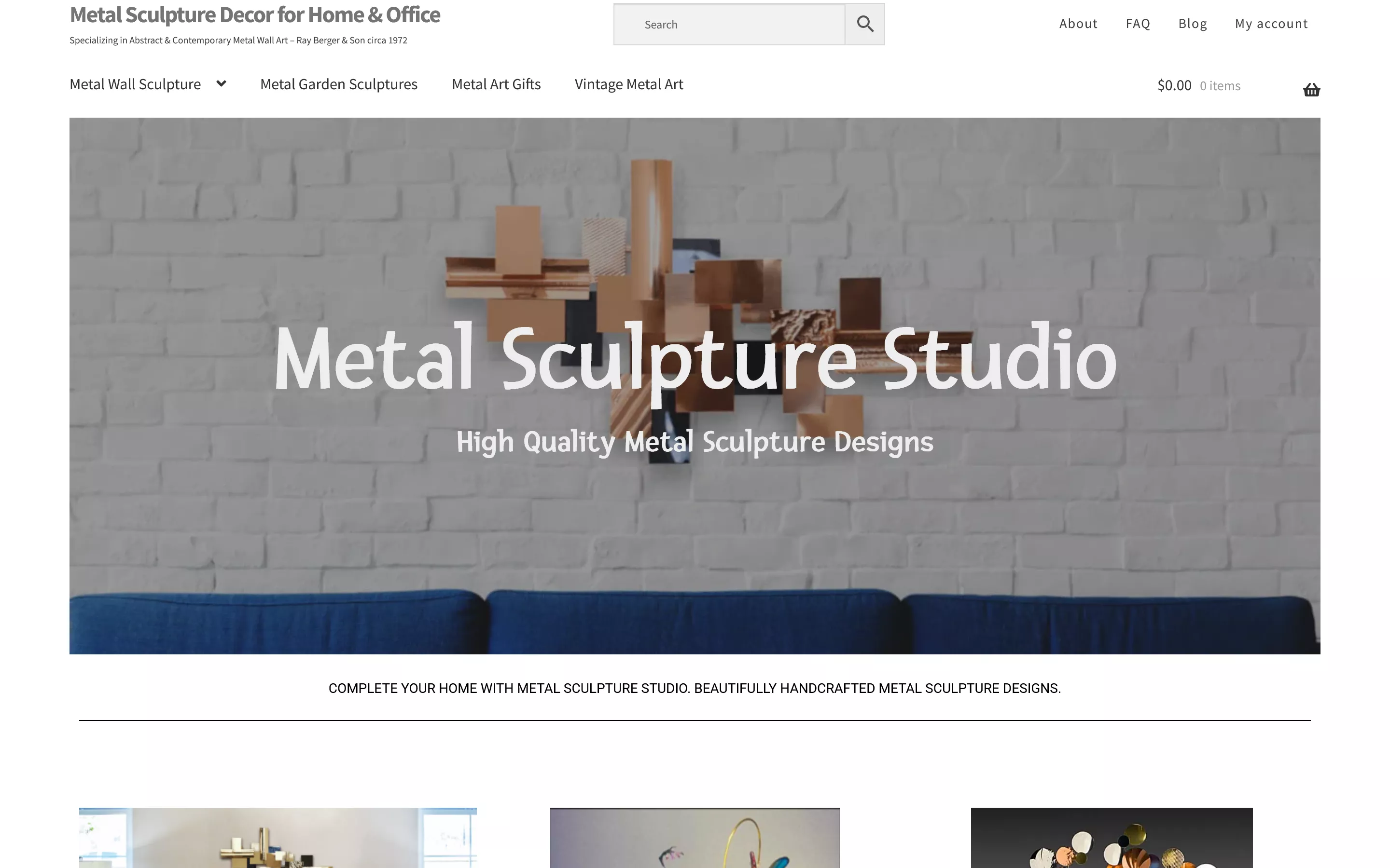 Metal Sculpture Studios homepage on a desktop screen