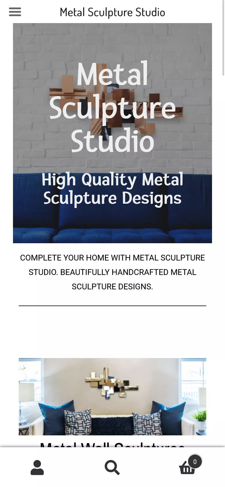 The Metal Sculpture Studios homepage on a phone